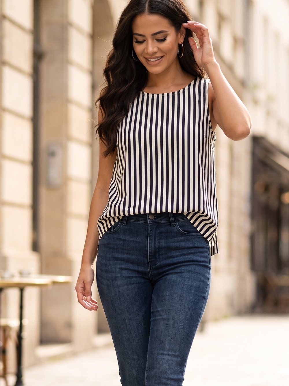 J. Crew Black & White Vertical Stripe Sleeveless Tank